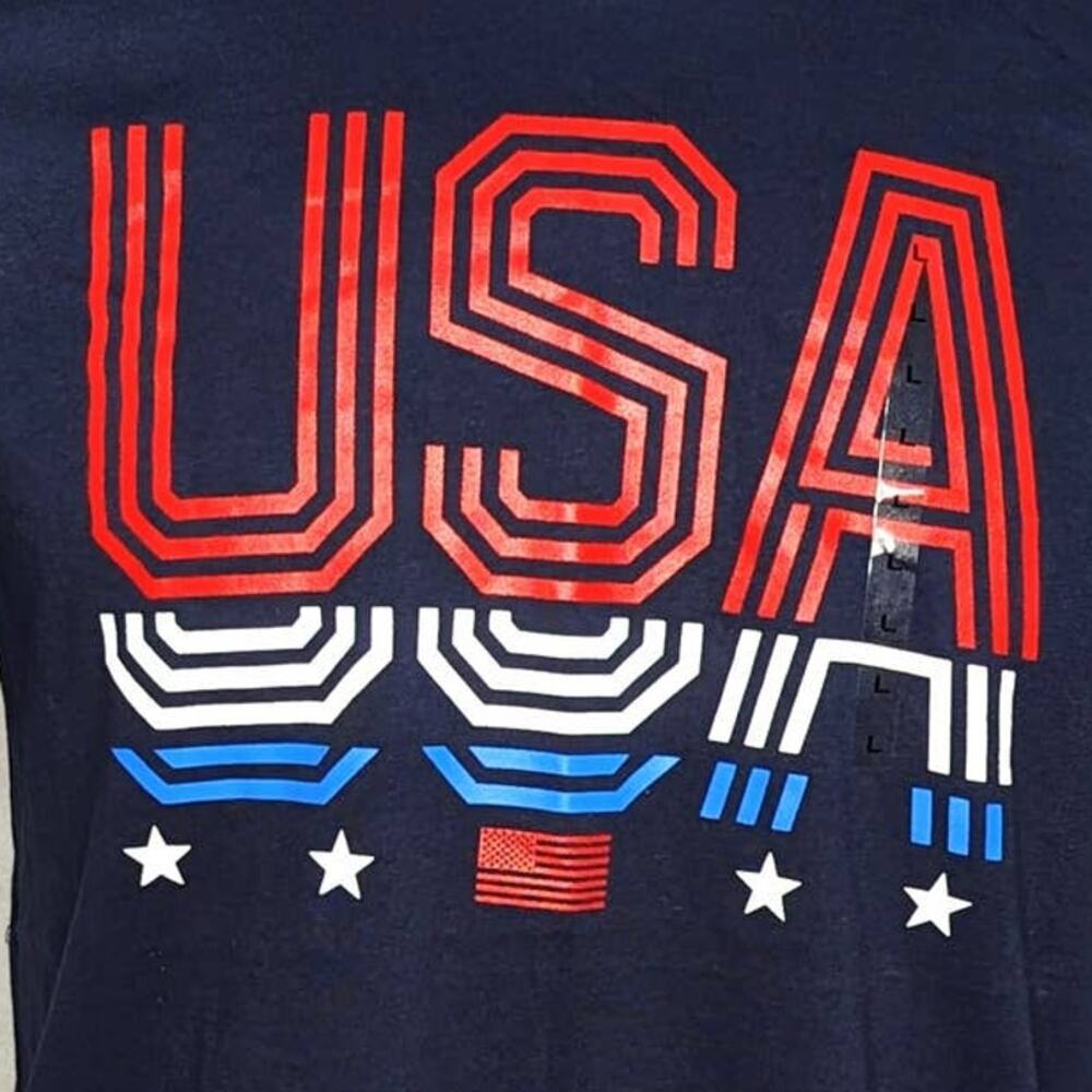 USA Men's Graphic T-Shirt Large Navy Blue Summer Casual Tee